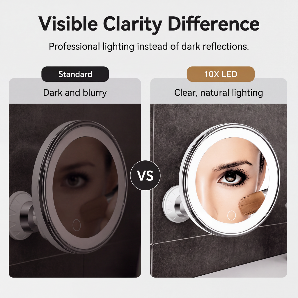 ✨ 10X LED Magnifying Makeup Mirror – Drill-Free Suction & Dual Power 🔍 - image 3