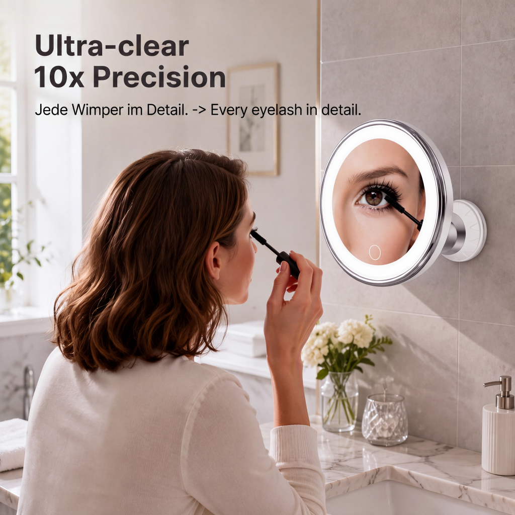 ✨ 10X LED Magnifying Makeup Mirror – Drill-Free Suction & Dual Power 🔍 - image 4