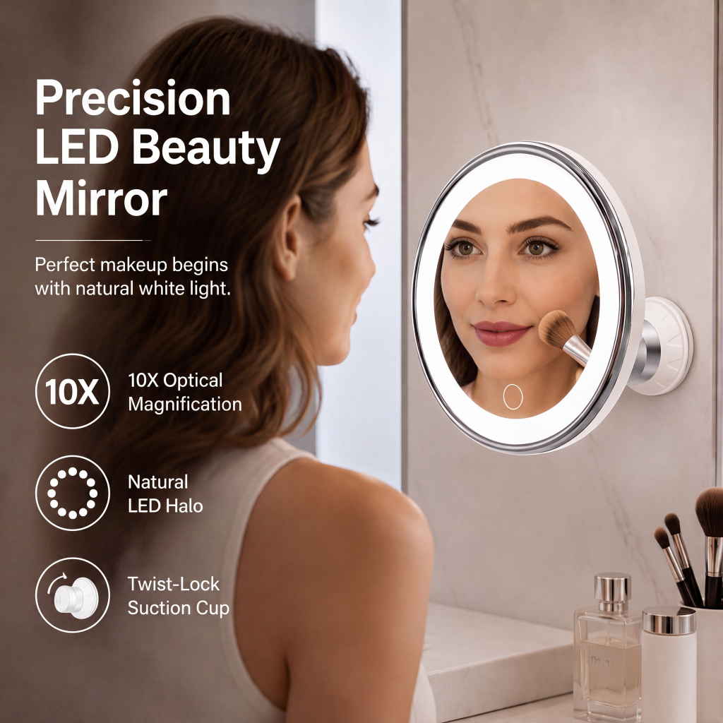 ✨ 10X LED Magnifying Makeup Mirror – Drill-Free Suction & Dual Power 🔍 - image 1